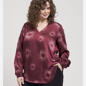 Universal Standard Women's Eva Long Sleeve Satin V-neck Blouse Constellation XS